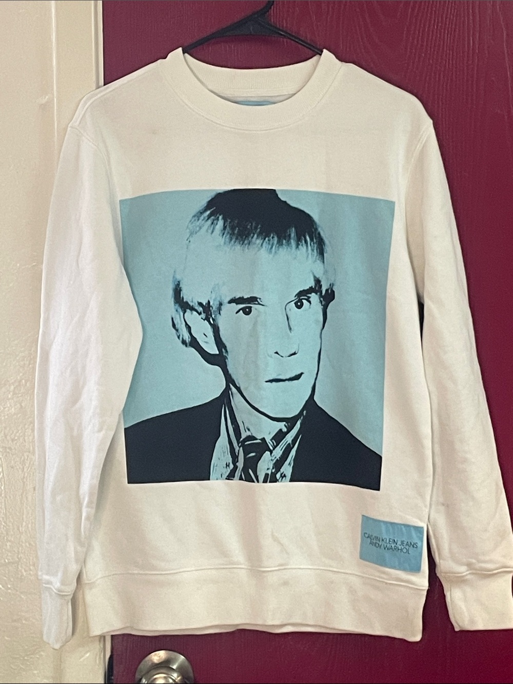Andy Warhol/ Calvin Klein White Crewneck Sweatshirt Light Blue Portrait Graphic